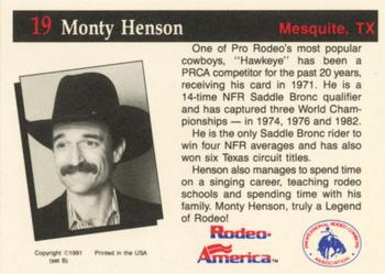 1991 Rodeo America Set B #19 Monty Henson Back